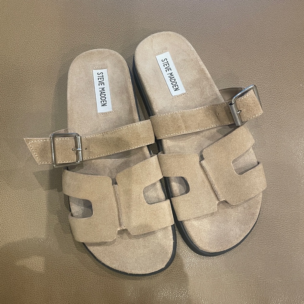 Steve Madden Beige Slide Sandals